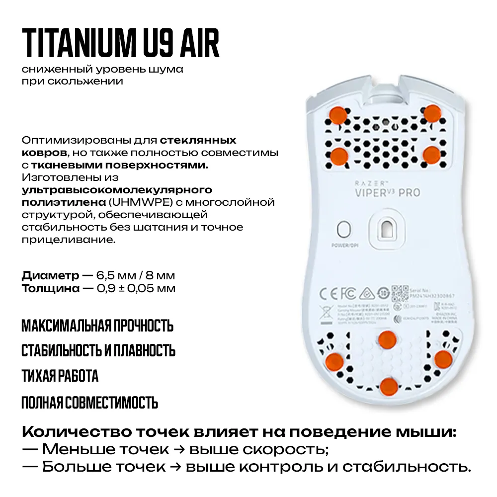 X-raypad Titanium U9 Mouse Skates (Dots / Точки 8 mm, U9 Air) — фото 2